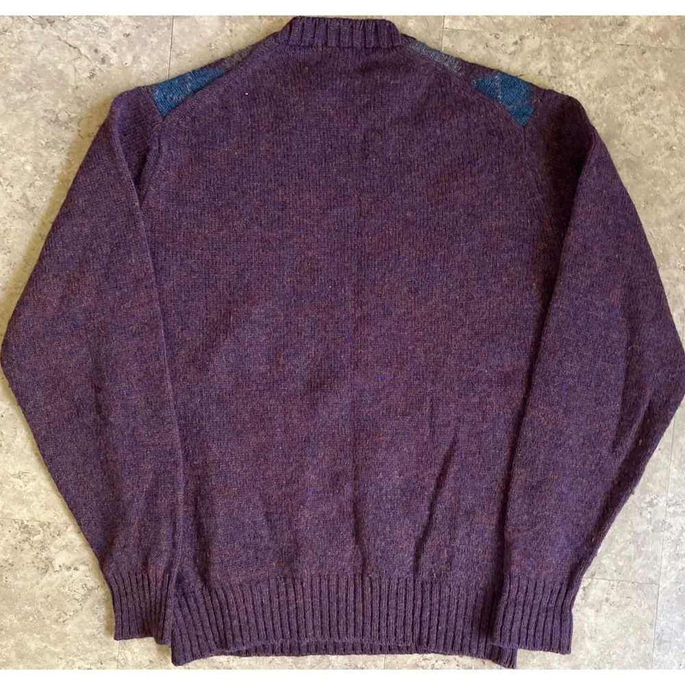 Brooks Brothers Shetland Wool Argyle Sweater Mens 42 Purple Made in England Vtg